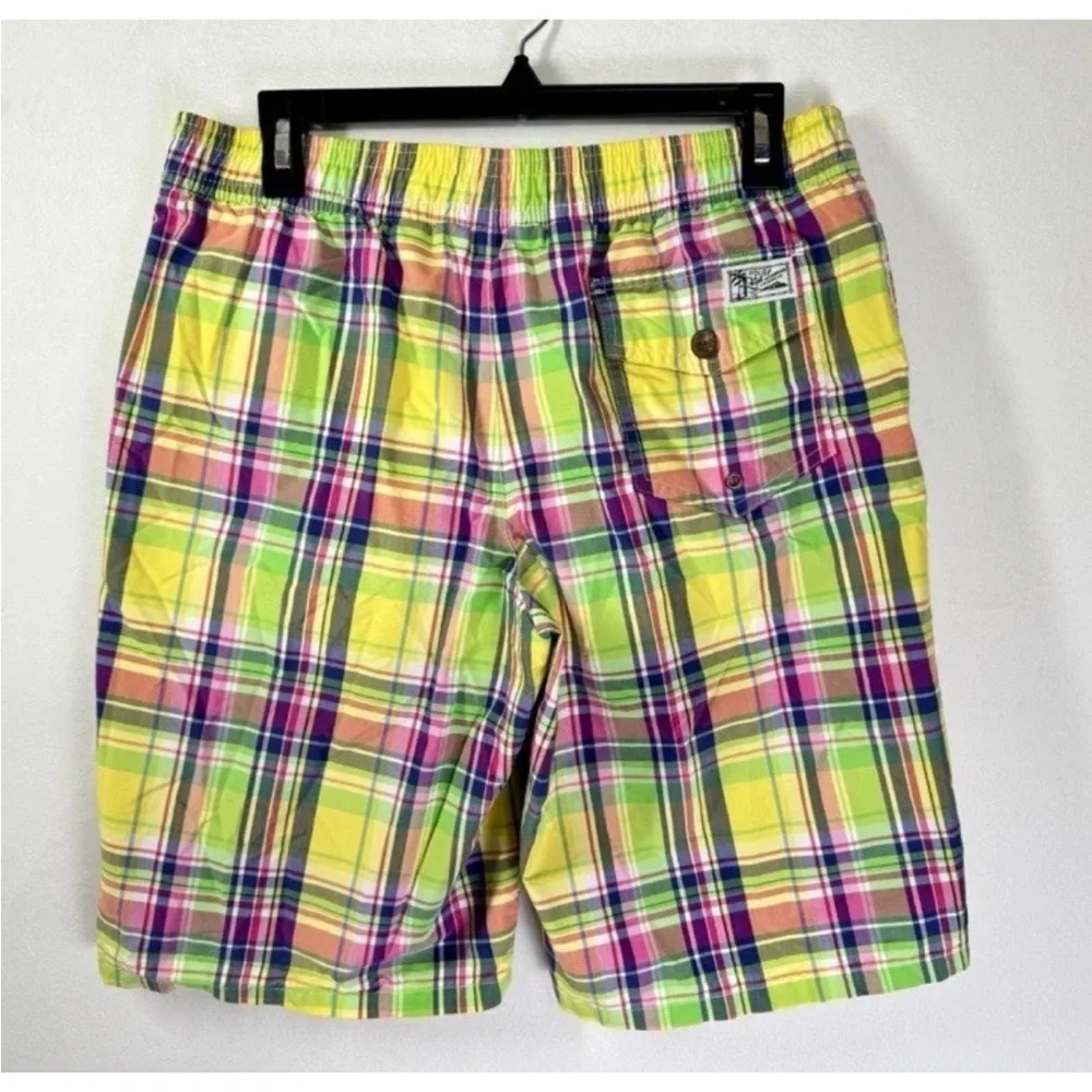 Vintage 90s Polo Ralph Lauren Madras Plaid Swim Trunks Men’s M Shorts 11”